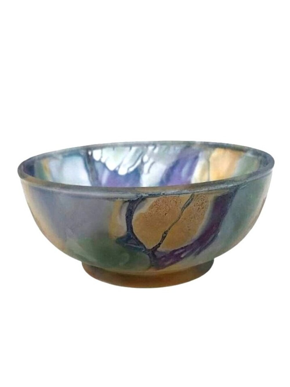 Vintage Arcoroc Multicolor Frosted Glass Watercolor Tie Dye Camo Bowl France 70s